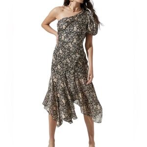 Astr The Label One Shoulder Dress - Black Floral